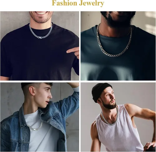 Miniatura 5 de Mens Cuban Link Chain Necklace, Silver Stainless Steel Chain 8MM Hip Hop Granduation Birthday Christmas Anniversary Birthday Jewelry for Dad Son