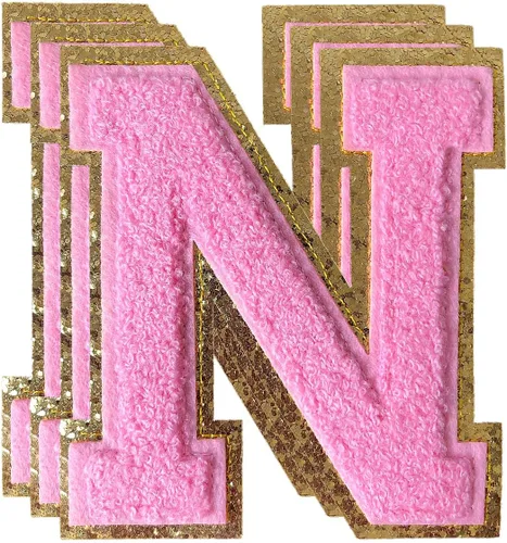 Miniatura 57 de 3 parches de números de chenilla negra, tamaño grande de 4-1/2" parches de números para planchar, parches universitarios para ropa, 8" Borde oro rosa