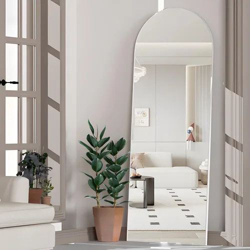 Miniatura 8 de Espejo de cuerpo entero de 56"x16", espejos arqueados de piso con soporte, espejo arqueado de cuerpo completo para pararse o inclinarse, color Blanco