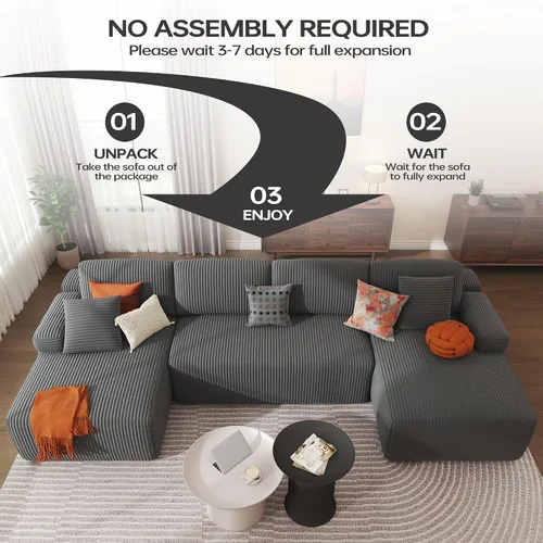 Miniatura 4 de DURASPACE Sofá Seccional Modular en Forma de U de 126.2'', Sofá Convertible de 4 Asientos, Sofás Sin Huesos para Sala de Estar (Gris)