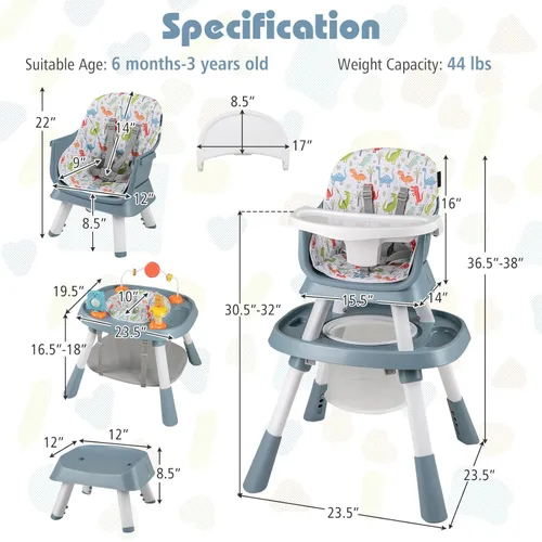 Miniatura 9 de HONEY JOY Silla alta 16 en 1 para bebé, silla alta convertible para bebés y niños pequeños/asiento elevador/centro de actividades con juguetes, mesa