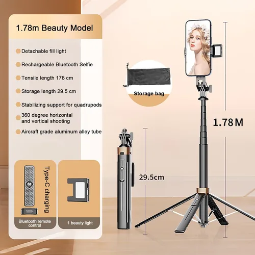 Miniatura 2 de XINBAOHONG Palo selfie, trípode extensible con control remoto Bluetooth para iPhone y Android, tamaño compacto y ligero