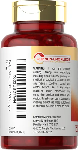 Miniatura 3 de Carlyle Vitamina K2 MK7 100 mcg 150 cápsulas blandas Bioactive Trans-Form MK7 Suplemento sin OMG y sin gluten