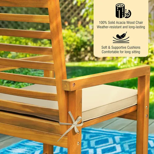 Miniatura 6 de Tranquillo Solara - Juego de 2 sillas de madera de acacia para exteriores con cojines, capacidad de 500 libras, sillas de patio resistentes a