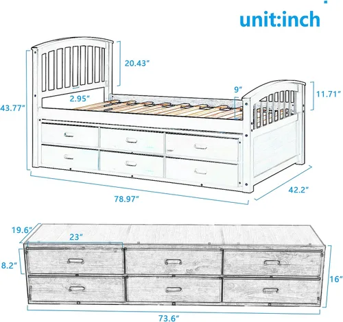 Miniatura 2 de Harper & Bright Designs Base de cama individual con cajones de almacenamiento, marco de cama de madera maciza, no necesita somier