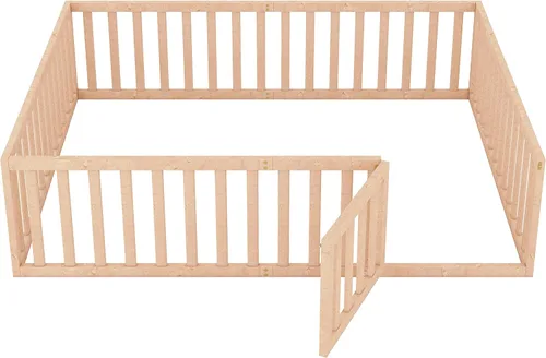 Miniatura 4 de Bellemave Cama de suelo para niños, marco de cama Montessori tamaño Queen con barandillas de valla para niños, camas de madera para niños y niñas