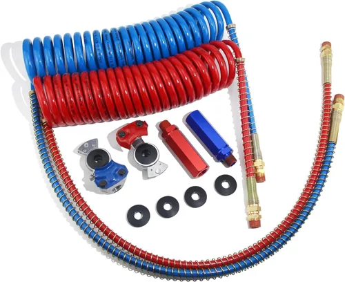 Kit de Ensamblaje y Accesorios de Mangueras de Freno de Aire Enrolladas de 15 Pies con Coletas de 40'' y 12'', Líneas de Freno de Aire Enrolladas