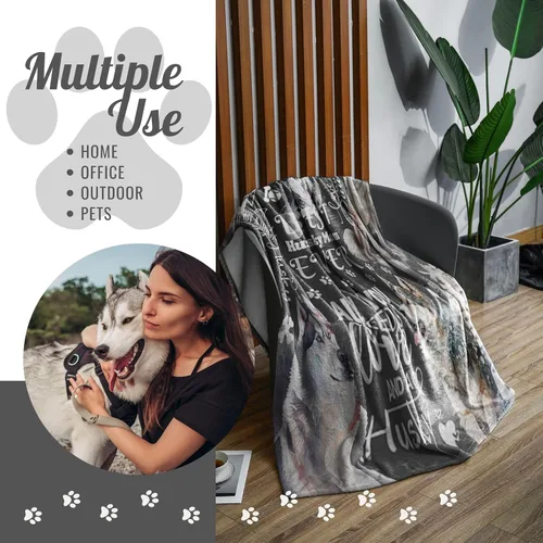 Miniatura 2 de Huglanket Regalos Husky, manta de franela para mujer, manta de franela para amantes de los perros, dueño de perros, 65 x 50 pulgadas, color negro