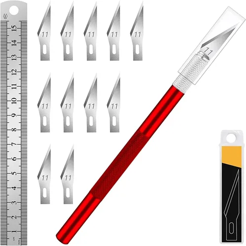 Miniatura 10 de DIYSELF 1 Pieza Cuchillo de Manualidades Cuchillo de Hobby con Kit de 11 Piezas Cuchillas de Acero Inoxidable, 1 Regla de Acero de 15CM para Arte