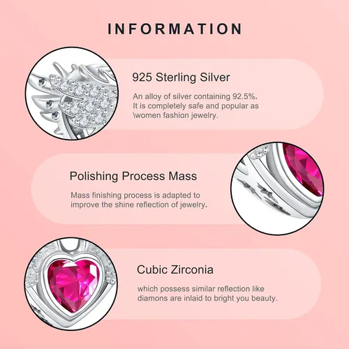 Miniatura 6 de NINGAN Birthstone Charms for Charms Bracelet, Angel Wings 925 Sterling Silver Love Heart Bead Pendant Birthday Christmas Jewelry Gift for Women