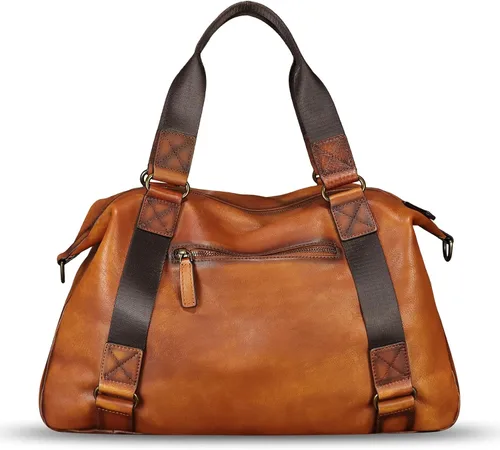 Miniatura 3 de Monederos grandes de cuero genuino y bolsos para hombres y mujeres, bolso de hombro con asa superior para correa de viaje para computadora portátil