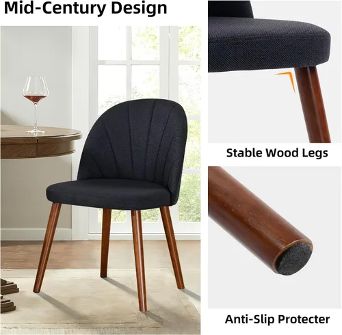 Miniatura 6 de Juego de 6 sillas de comedor de tela, sillas de comedor modernas tapizadas de mediados de siglo, silla decorativa sin brazos con patas de madera