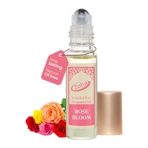Zoha Rose Bloom - Perfume de rosa para mujeres y hombres, aceite de perfume roll-on sin alcohol, parfum natural limpio tamaño de viaje, 6ml (0.2 fl