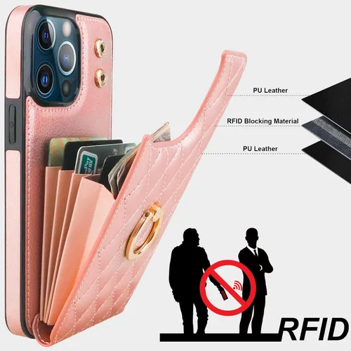 Miniatura 5 de Folosu Funda compatible con iPhone 13 Pro Max con soporte para tarjetas, rotación de 360°, soporte de anillo de dedo con función atril, bloqueo oro