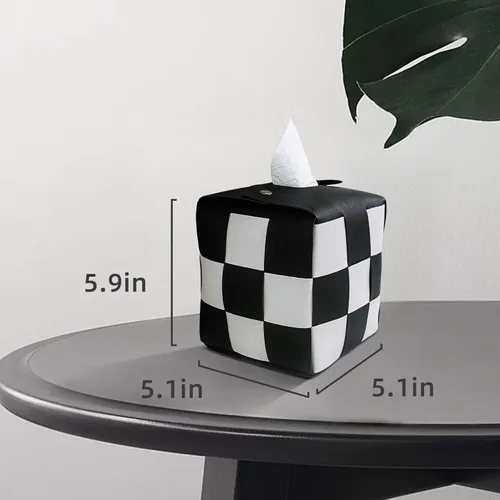 Miniatura 3 de MSJGA Funda cuadrada para caja de pañuelos de piel sintética con hebilla de metal, caja de pañuelos a cuadros, organizador decorativo