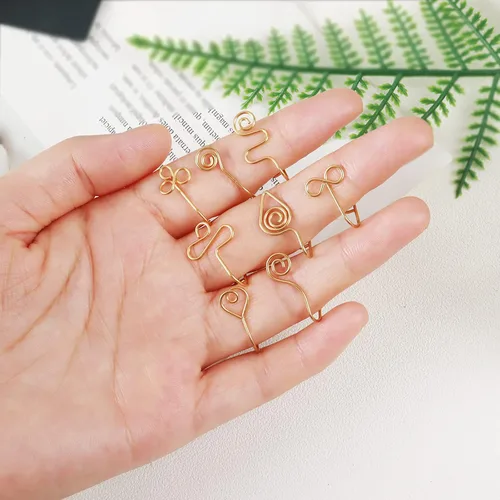 Miniatura 7 de Long tiantian - Lote de 9 puños de nariz africanos sin perforar para mujer, para nariz no perforada, cobre, Piercing para nariz de oro 9