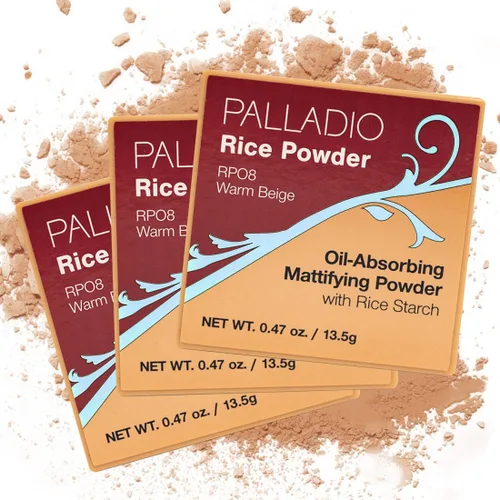 Palladio Polvo de arroz, polvo fijador suelto, absorbe el aceite, deja la cara con un aspecto suave y suave, ayuda al maquillaje a durar más tiempo