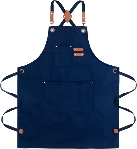 Miniatura 13 de Delantales de chef para hombre, delantal de lona con bolsillos grandes y correa ajustable para el cuello para cocinar, barbacoa, jardinería
