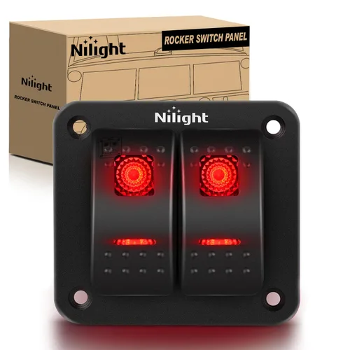 Nilight Panel de interruptor basculante de 2 posiciones, 12V 24V DC, interruptores rojos, aluminio, 5 pines, ON OFF, precableado, impermeable, para