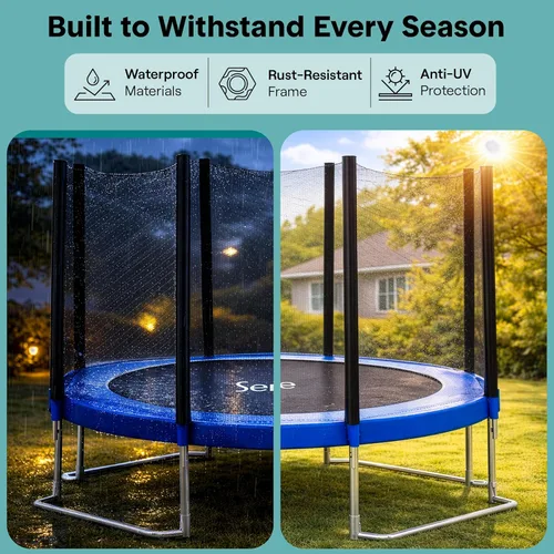 Miniatura 6 de SereneLife Trampolín para exteriores de 8 pies, 10 pies, 12 pies, 14 pies con red, escalera y revestimiento antioxidante, trampolines recreativos