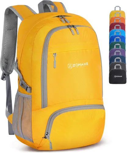 ZOMAKE Mochila plegable ligera de 30 L, mochilas de senderismo plegables resistentes al agua Mochila plegable compacta para viajes (amarillo)