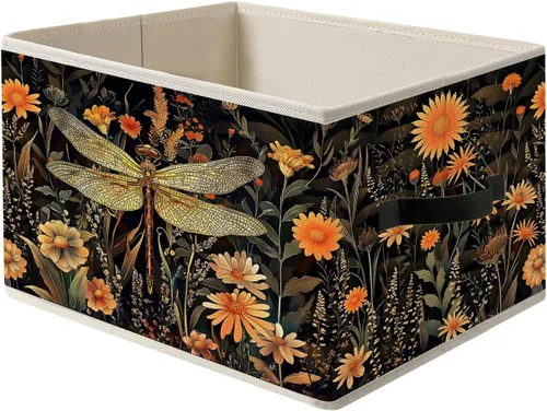 Miniatura 16 de Caja de Almacenamiento Floral Rústica Azul y Blanca con Asas, Canasta Organizadora Plegable Botánica de Flores Grandmillennial Caja de Juguetes