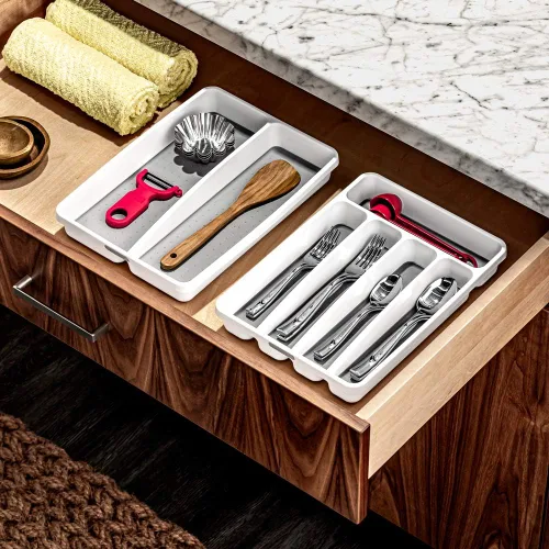 Miniatura 4 de madesmart Mini bandeja clásica para utensilios, contenedor blanco y clásico de 9.8 x 3.8 pulgadas, color blanco, colección clásica, organizador