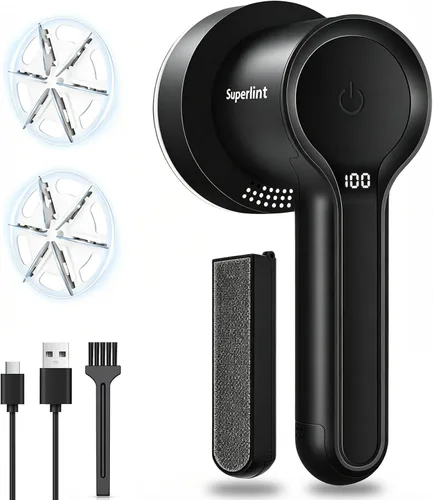 SUPER LINT Afeitadora eléctrica de tela, cepillo electrostático, pantalla LED, 3 velocidades, afeitadoras de suéter recargables para quitar pelusas,