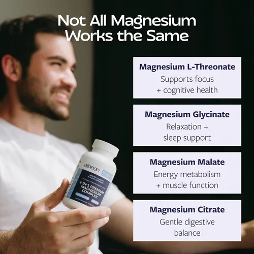 Miniatura 3 de Magnesio 4 en 1 para apoyo al sueño, L-treonato, glicinato, malato y citrato, 240 mg, suplemento de complejo de magnesio quelado (60 cápsulas)