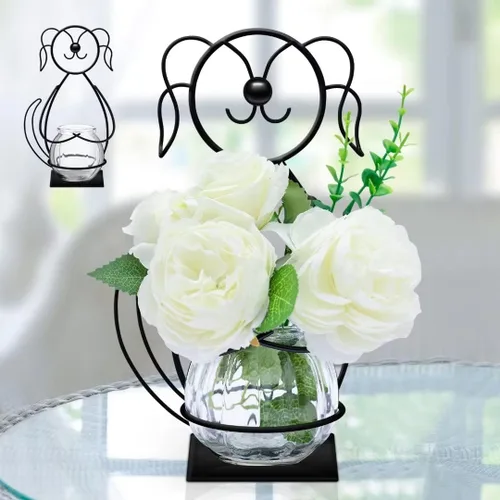 Soporte de jarrón de planta de cristal de escritorio, soporte de terrario de metal para plantas, decoraciones creativas para el hogar, patio, Perro