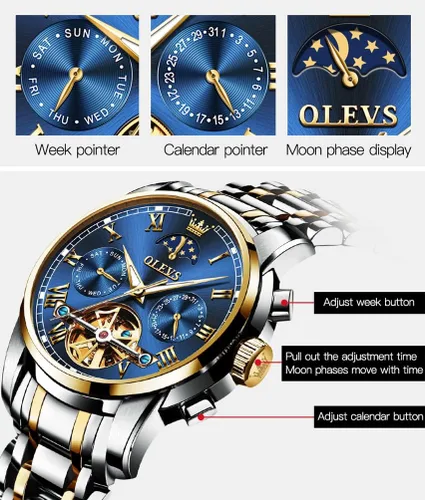 Miniatura 27 de OLEVS Relojes automáticos para hombre, esqueleto mecánico, de lujo, a la moda, reloj de pulsera luminoso impermeable
