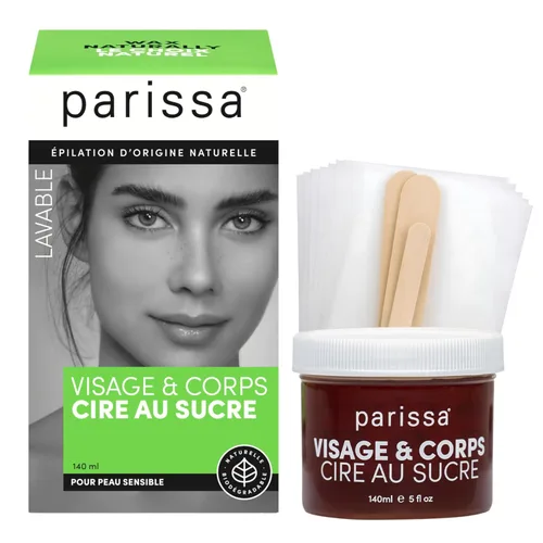 Miniatura 2 de Parissa Kit de cera de azúcar para microondas para cara y cuerpo, cera de depilación orgánica para cabello fino a medio, lavable al agua con tiras