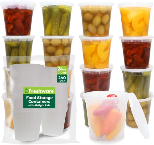 Miniatura 11 de Freshware Contenedores de almacenamiento de alimentos [240 unidades] Contenedores de plástico de 32 onzas con tapas, slime, sopa, recipientes