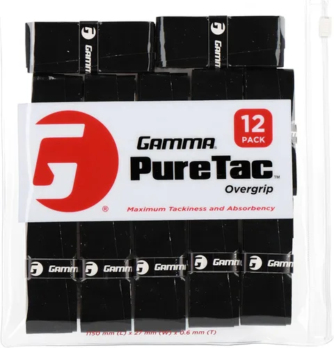Miniatura 9 de Gamma Tennis PureTac OVERGRIP, extra pegajoso, duradero, absorbente de humedad, blanco, negro (paquete de 1, 3 o 12)