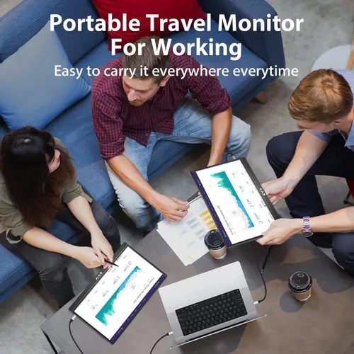 Miniatura 8 de KYY Monitor portátil de 15.6 pulgadas FHD 1080P USB-C HDMI con bolsa de cubierta inteligente y altavoces duales, pantalla externa de computadora