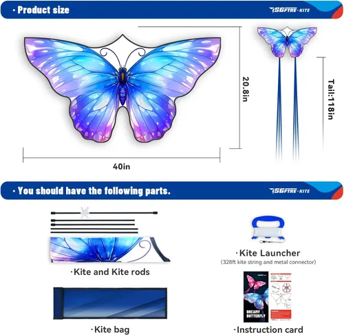 Miniatura 5 de SGftre Cometa de mariposa para niños y niñas, fácil de volar, juguete perfecto para niños y adultos, ideal para diversión en la playa y actividades
