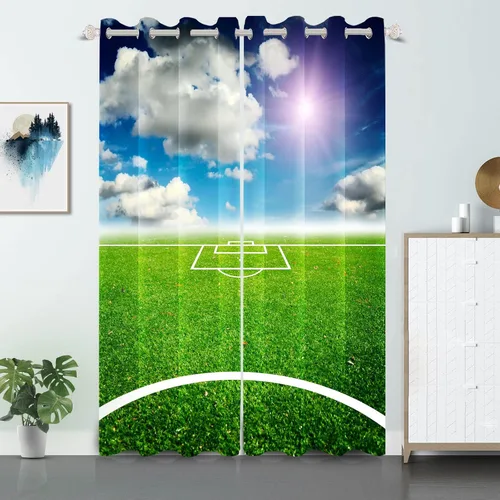 Miniatura 16 de Cortinas opacas de fútbol para dormitorio de niños, con temática deportiva, para sala de fútbol, cortinas de fútbol en blanco y negro