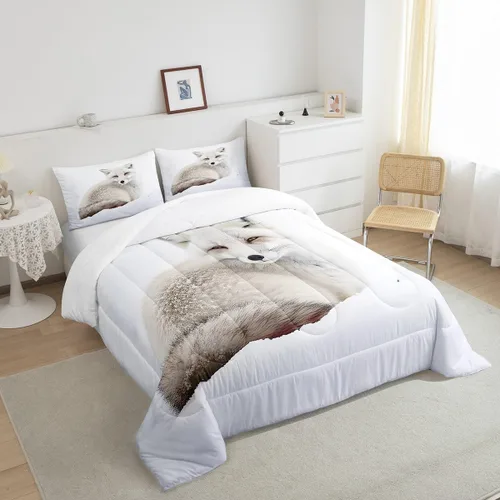 Miniatura 4 de Feelyou Juego de edredón de zorro ártico, juego de ropa de cama para niños y niñas, bonito edredón de animales salvajes, juego de edredón 1 juego