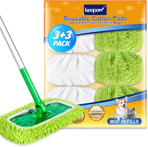 Miniatura 11 de KEEPOW Paños de barrido en seco reutilizables compatibles con Swiffer Sweeper, paños de trapeado húmedos lavables, almohadillas de trapeador