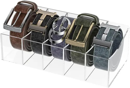Miniatura 9 de Organizador de cinturón, soporte de almacenamiento de cinturón acrílico para el armario y el cajón, 4 compartimentos para cinturón, vitrina