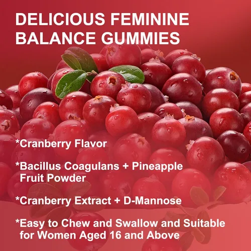 Miniatura 7 de Gomitas de equilibrio femenino para mujer, salud vaginal, apoyo al equilibrio del pH, gomitas probióticas de piña para mujeres con extracto