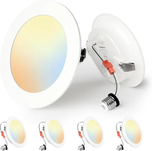 Ensenior Paquete de 4 luces LED de 4 pulgadas, iluminación empotrable LED regulable, temperatura de color ajustable 5CCT (2700K-5000K), 7W = 77W