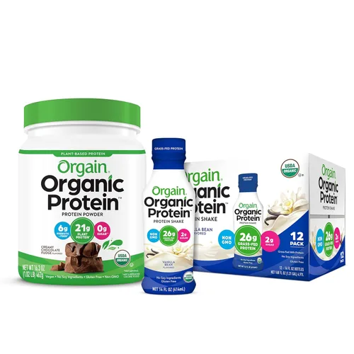 Orgain Proteína en polvo orgánica a base de plantas, dulce de chocolate cremoso – 1.02 libras y proteína orgánica a base de plantas, grano de