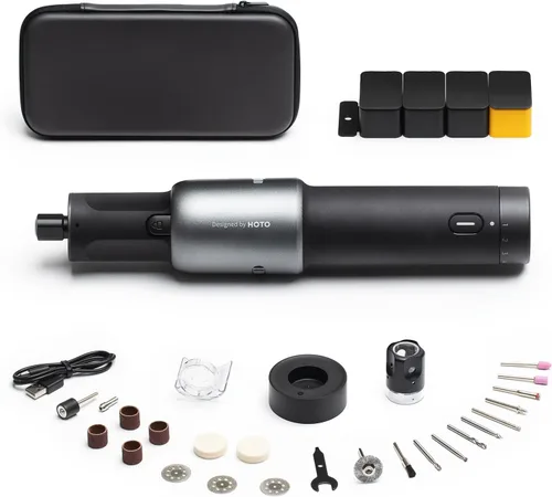 HOTO Kit de herramientas rotativas inalámbricas 35 en 1, motor fuerte, 25000 rpm, bolígrafo de grabado potente de 5 velocidades variables, luz LED,