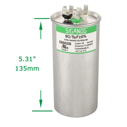 Miniatura 3 de 80/5 uF 80+5 MFD 370V o 440V CBB65 Capacitor Redondo de Arranque de Doble Funcionamiento 80 5 uF MFD 370 440 Voltios VAC para Condensador