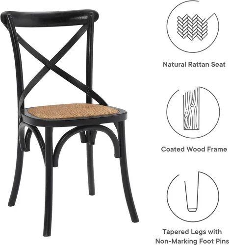 Miniatura 7 de Modway Gear - Silla de comedor de estilo rústico y moderno estilo granja, en madera de olmo y ratán, color negro