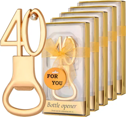 50 recuerdos dorados de fiesta de cumpleaños número 40 con diamantes de imitación, perfectos para invitados, 40 abridores de botellas de cerveza,