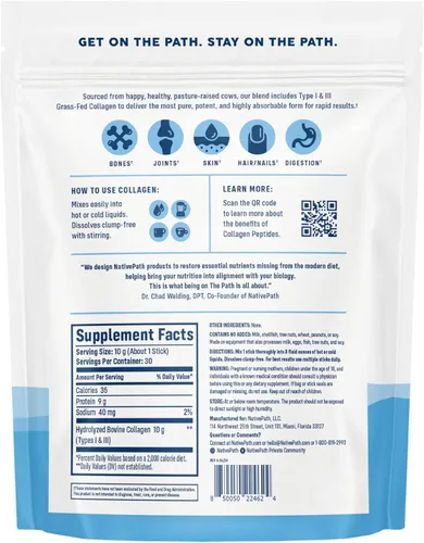 Miniatura 3 de NativePath Paquetes de Bastones de Proteína de Péptidos de Colágeno – Polvo de colágeno hidrolizado tipo 1 y 3 para piel, cabello y uñas, 30