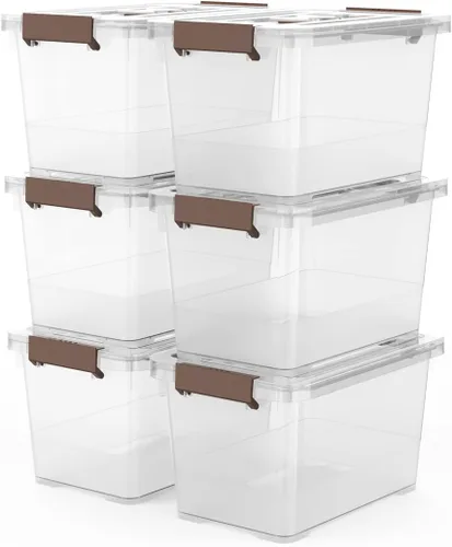 Miniatura 8 de WYT Caja de almacenamiento transparente, paquete de 6 contenedores organizadores de almacenamiento con asa de pestillo y tapas, 3.5 cuartos de galón