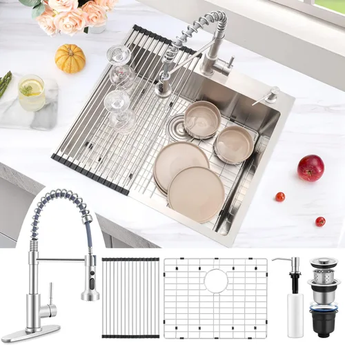 Miniatura 12 de Herogo 25×22 Inch Kitchen Sink, Stainless Steel Drop In Single Bowl 10'' Deep Kitchen Sink with Accessories, for Rv Bar Farmhouse